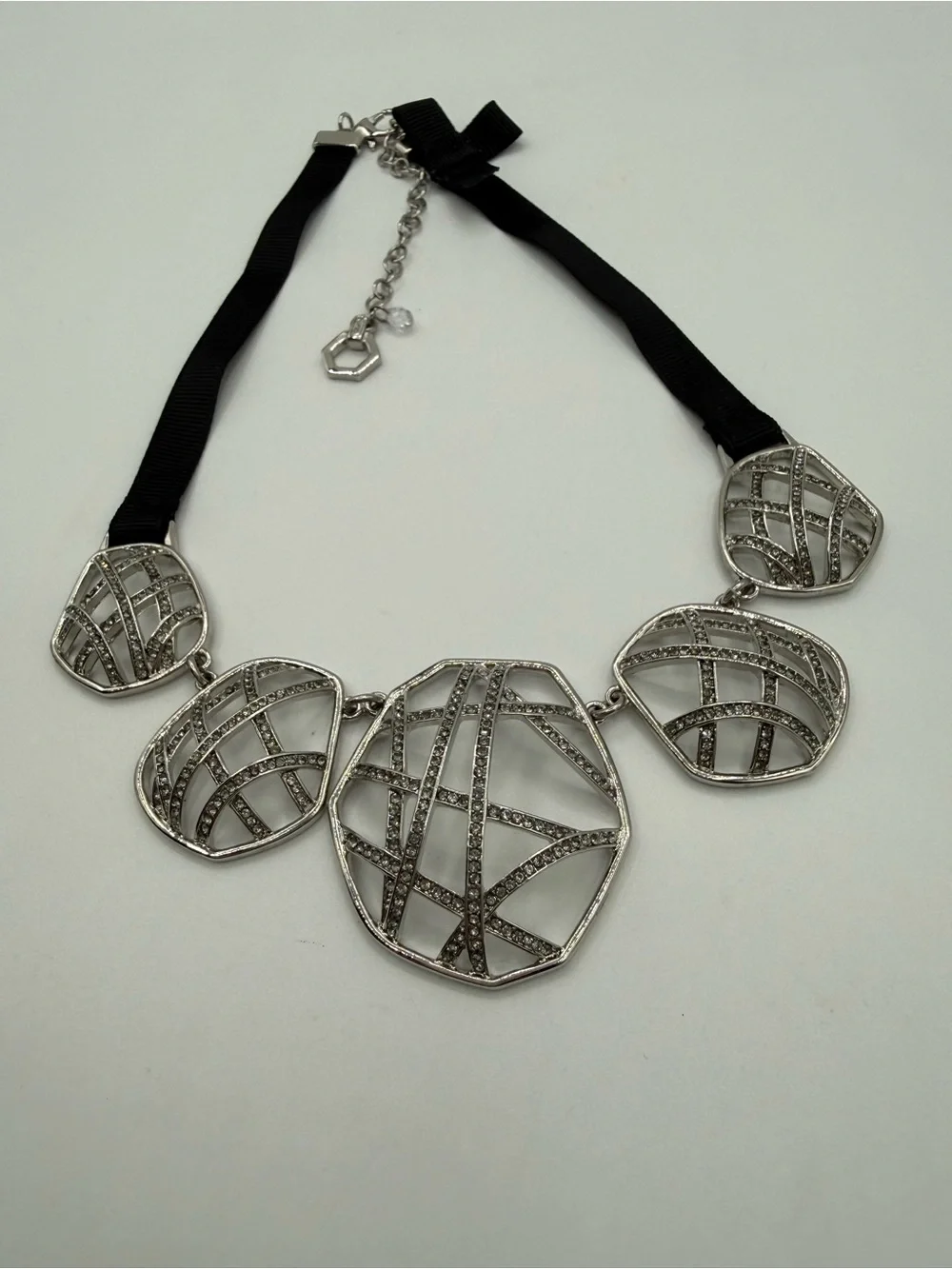 Simply Vera Silver Tone Geometric Statement Necklace Black Ribbon Collar